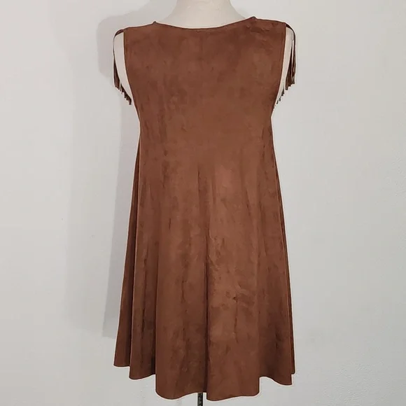 Tasha Polizzi Dress Fringed Faux Suede Western Cowgirl Brown Size S - Picture 8 of 12